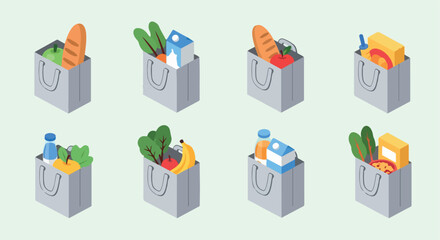 Grocery bags with food items for shopping and market