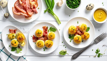 Egg bites & bacon on white boards