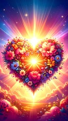 Vibrant heart of flowers in radiant light