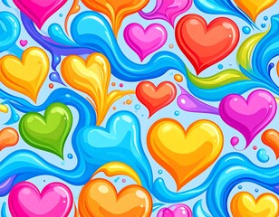 Vibrant hearts in swirling liquid pattern