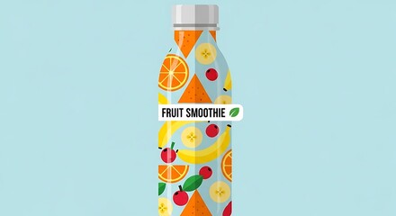 Refreshing Fruit Smoothie Bottle A Colorful and Healthy Beverage on a Light Blue Background