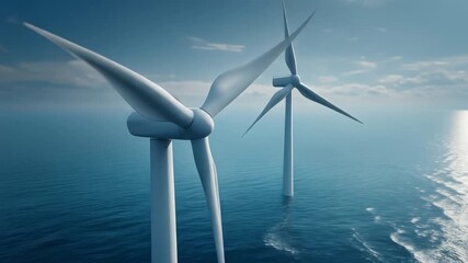 Stunning offshore wind turbines harnessing renewable energy over calm blue waters - Powered by Adobe