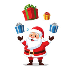 Juggling Santa with gifts brings holiday cheer to your designs! Perfect for festive marketing and holiday promotions, adding a joyful spirit to any project