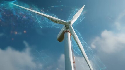 Innovative wind turbine with digital data connections symbolizing renewable energy technology - Powered by Adobe