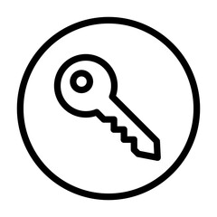 A circular line icon featuring an isolated API key, illustrating secure access, simplicity, and clean interface design.