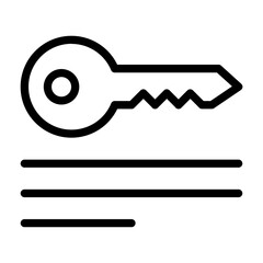 A line icon of an API key accompanied by horizontal documentation lines, representing digital instructions, token usage, and secure integration guides.