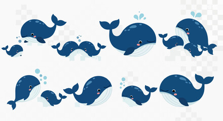 Naklejka premium Blue whales with transparent background