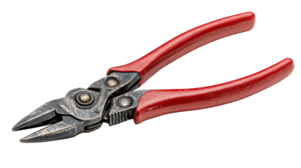 Wire stripping pliers with red handles, an important hand tool for various electrical and diy projects, on transparent background