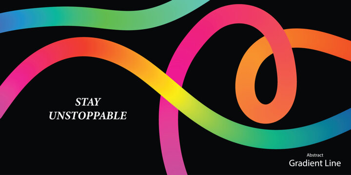 Vibrant neon curves on black background with motivational text vector illustration - Powered by Adobe