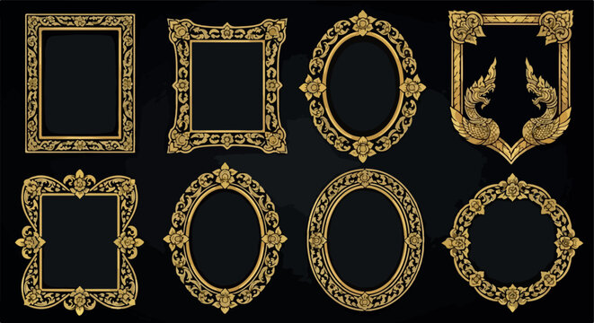 Ornate gold frames with transparent background