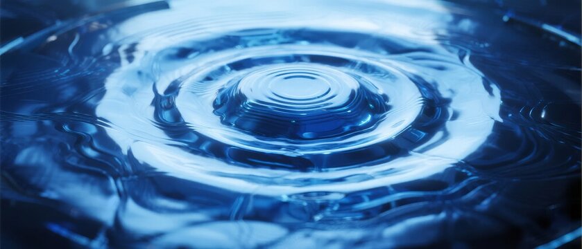 Concentric ripples spreading across a calm blue water surface