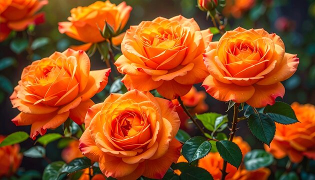 Vibrant orange roses in a garden - Powered by Adobe