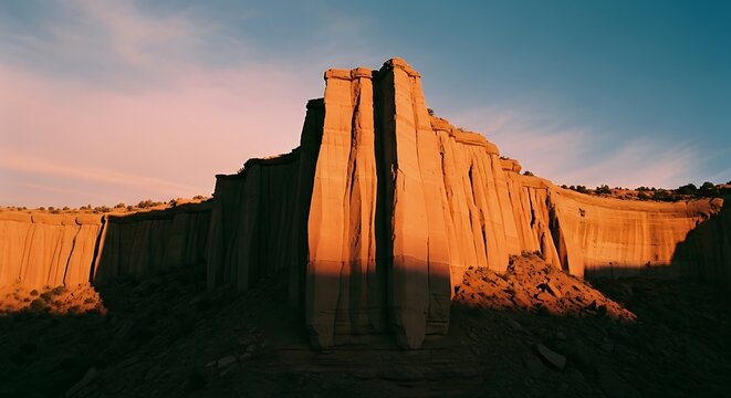 Majestic Red Rock Canyon Formations Bathed in Golden Sunset Light. - Powered by Adobe