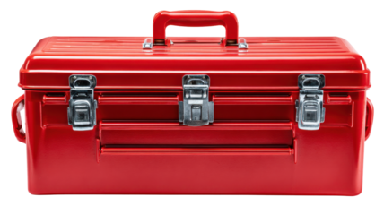 Red metal toolbox providing secure storage for tools and equipment, essential for diy, repair, and professional work, on transparent background