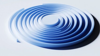 Blue concentric spiral structure with gradient shading on a white background