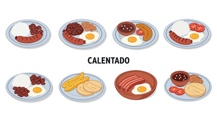 Colombian calentado breakfast dishes on plates