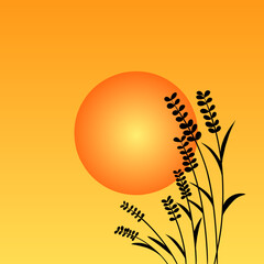 Minimal grass silhouette against a glowing orange sunset. Perfect for nature themes, backgrounds, posters, botanical designs, and peaceful landscape illustrations.