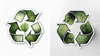 Two stylized recycling symbols with leaves