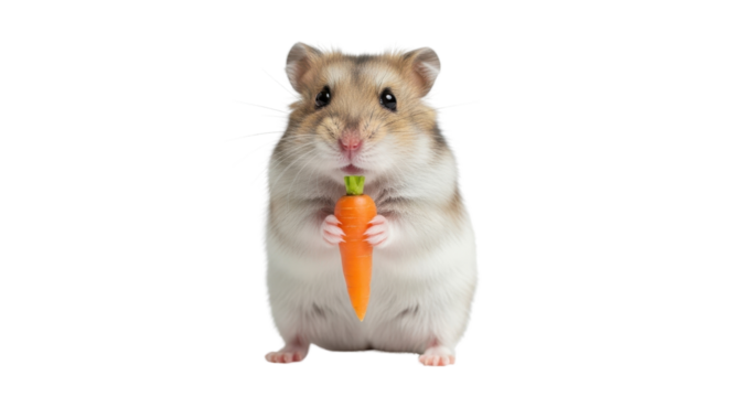 Cute hamster holding a tiny carrot isolated PNG with Transparent Background - Powered by Adobe