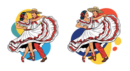 Couple dancing traditional folk dance with transparent background