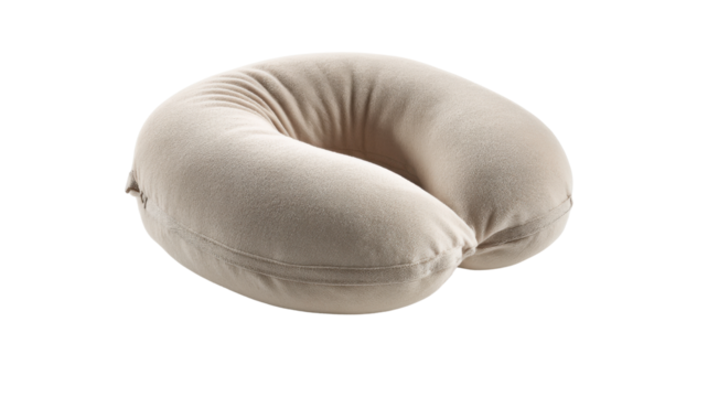 Beige travel neck pillow providing comfort and support for sleeping during flights, long journeys, or general relaxation at home