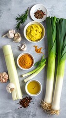 Food items on concrete background