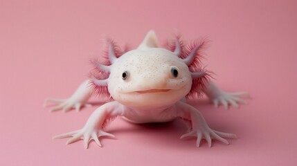 Smiling,  pale amphibian,  pink background