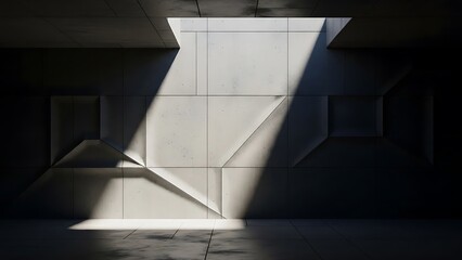 Obraz premium Empty square room with light and shadow on cement building wall , line nook pattern design structure