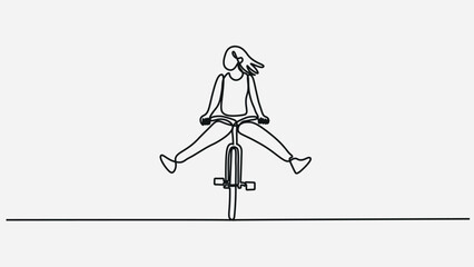 One-line Drawing of a Girl Riding a Bicycle Playfully