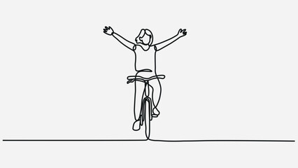 One-line Drawing of a Girl Riding a Bicycle Playfully
