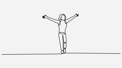 One-Line Drawing of a Joyful Person with Arms Outstretched