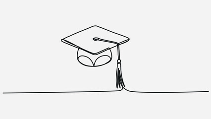 hand drawn line art vector illustration of graduation hat, graduation line art style vector illustration