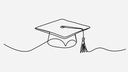 hand drawn line art vector illustration of graduation hat, graduation line art style vector illustration