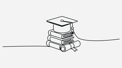 hand drawn line art vector illustration of graduation hat, graduation line art style vector illustration