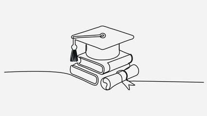 hand drawn line art vector illustration of graduation hat, graduation line art style vector illustration