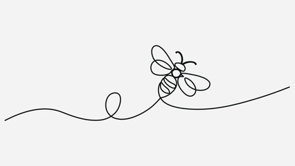 Bee one line drawing art of isolated continuous outline illustration