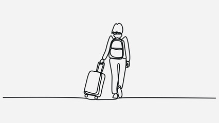 Continuous line drawing of traveler man with luggage.