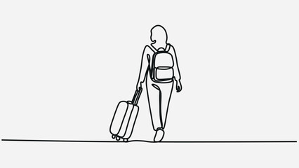 Continuous line drawing of traveler man with luggage.