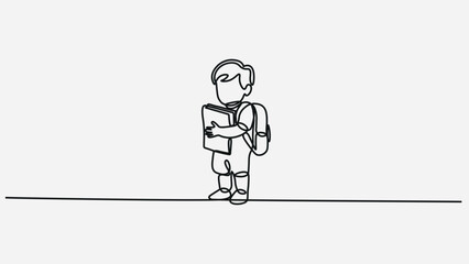 School Boy Holding Books Line Art