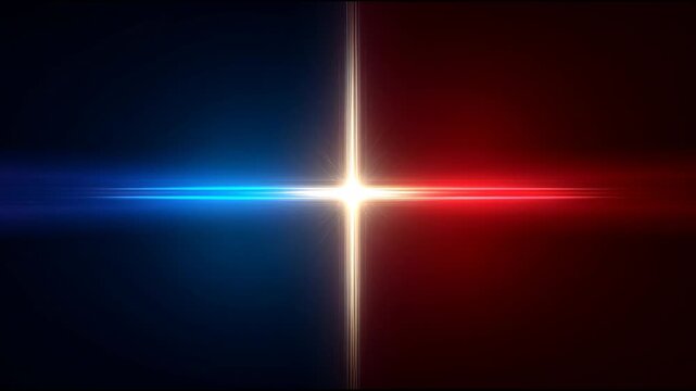 Abstract red versus blue light flare on dark background, vibrant concept of conflict. Intense shining energy creating dramatic and powerful futuristic glow