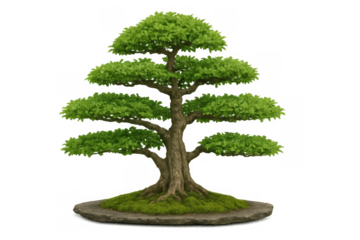 Bonsai tree cultivating miniature art and culture, symbolizing nature, growth, and balance, isolated on a transparent background