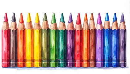 Watercolor pencils in a colorful array