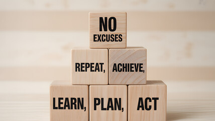 Inspiring wooden blocks display motivational messages to achieve success now