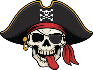 Happy Pirate Macaw Parrot Cartoon Mascot Waving Hello with a Black Skull Hat and Belt, Ideal for Adventure, Treasure, and Nautical Fun Concepts