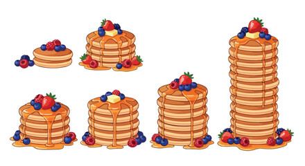Stacked pancakes with berries and syrup