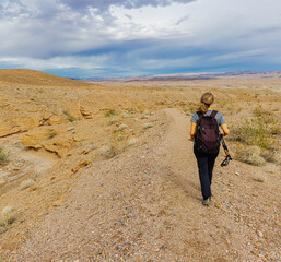 Female Hiker on The Owl Canyon Trail, Lake Mead National Recreation Area, Nevada, USA