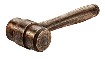 Vintage wooden mallet isolated on transparent background, working tool for crafting and woodworking trades