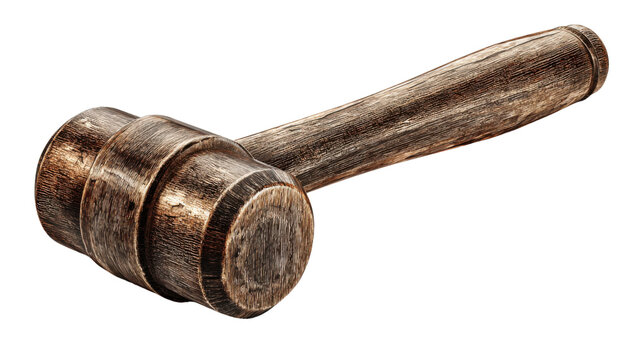 Vintage wooden mallet isolated on transparent background, working tool for crafting and woodworking trades