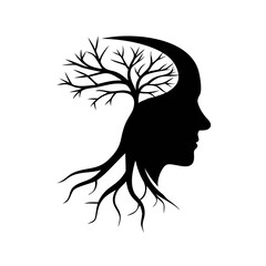Head with roots.vector illustration 

