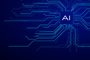 Artificial intelligence chip integrated into a tech board, showcasing advanced connectivity and modern geometric systems.